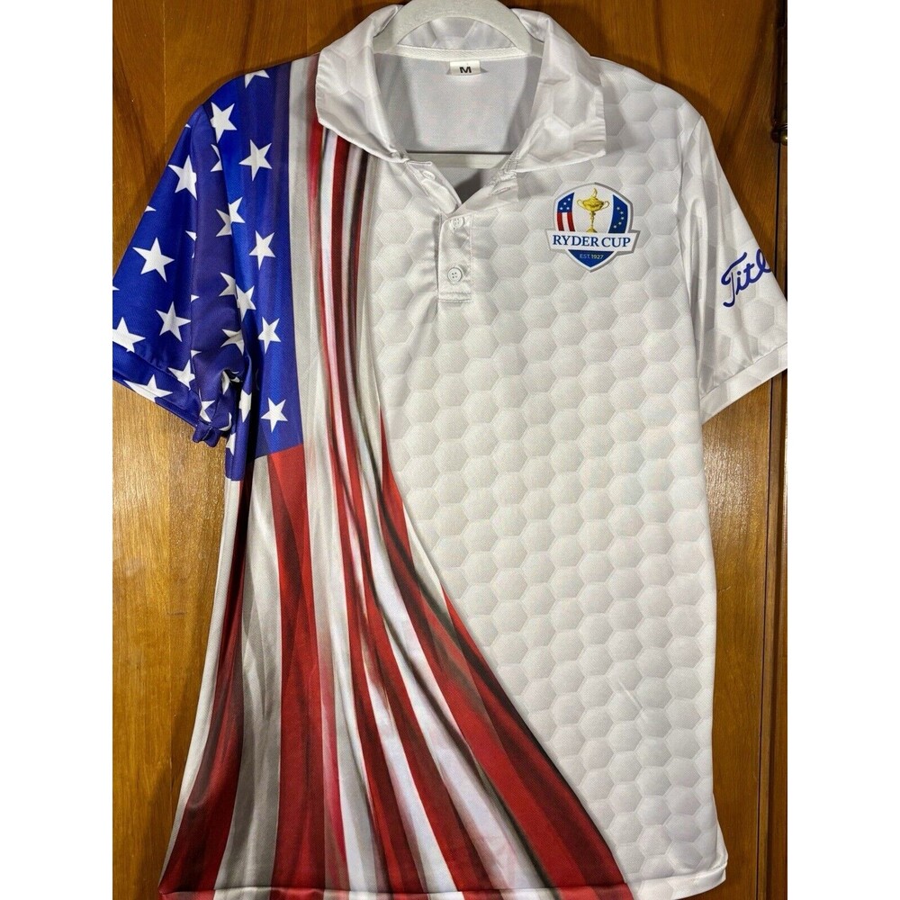 American Flag, Golfball Print, Titlelist Polo Shirt, Size Medium